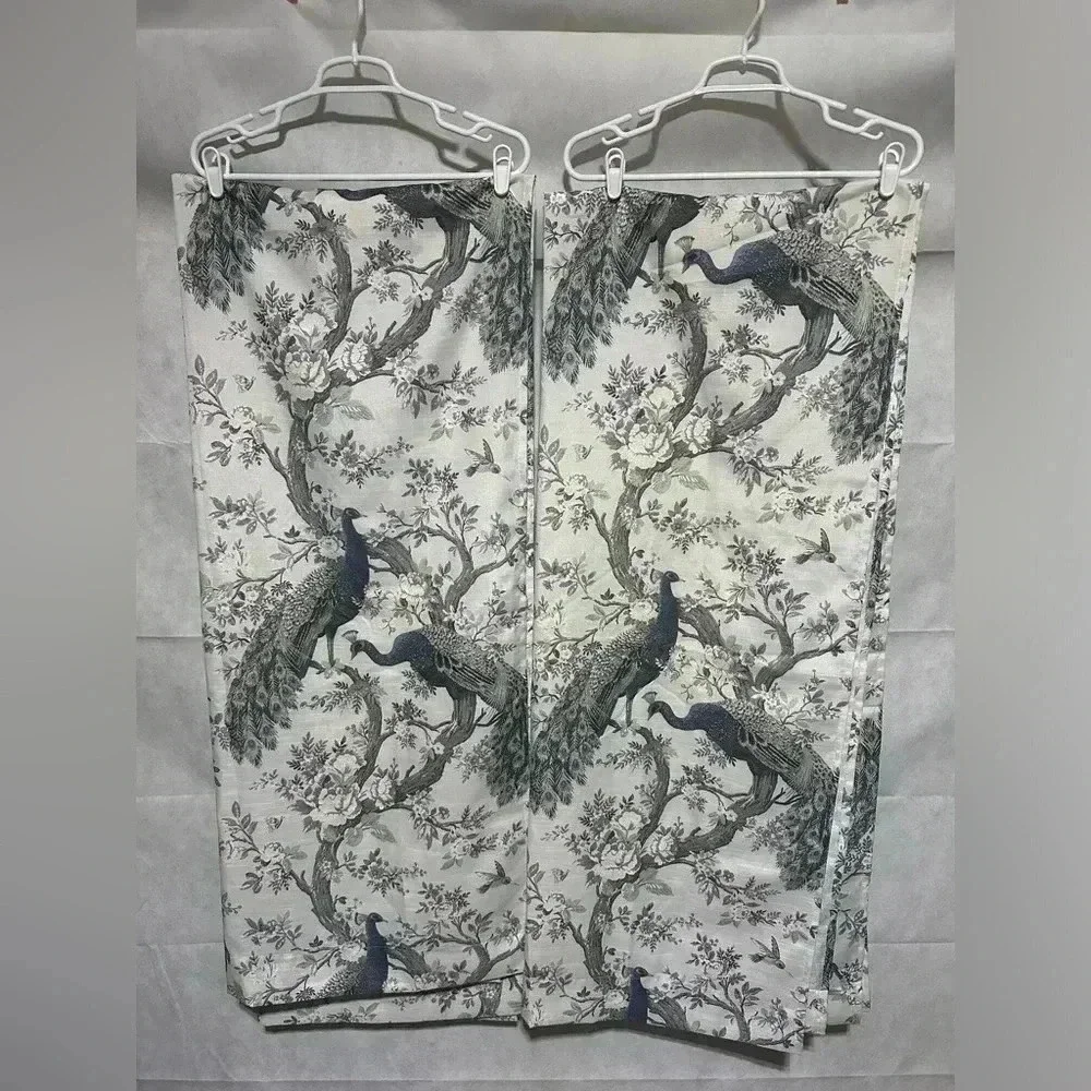(2) LAURA ASHLEY PEACOCK Belvedere White Blue Window Panels 38